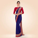 Rani Pink and Purple Women's Premium Italian Silk Plain Gaala Border Institution Uniform Saree