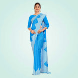 Navy Blue Women's Premium Mulberry Silk Plain Gaala Border Housekeeping Uniform Saree