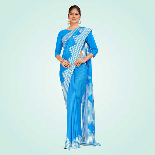 Navy Blue Women's Premium Mulberry Silk Plain Gaala Border Housekeeping Uniform Saree