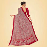 Maroon Women's Premium Italian Silk Ikat Print School Uniform Saree