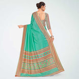 Turquoise Women's Premium Mulberry Silk Plain Gaala Border Taj Hotel Uniform Saree