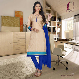 Beige With Blue Border Women's Premium Tripura Cotton Office Uniform Salwar Kameez