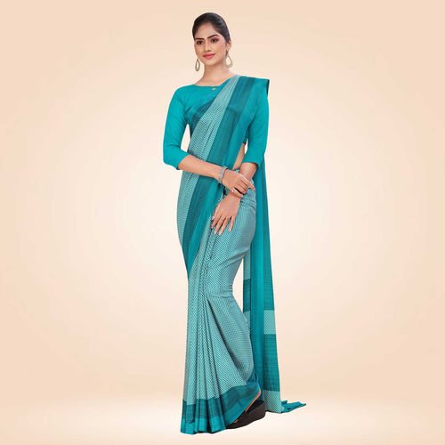 Royal Blue Women's Premium Italian Silk Small Butty Housekeeping Uniform Saree