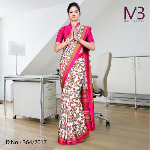 Pink And Cream Mulberry Silk Uniform Saree