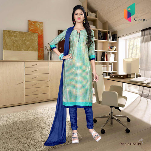 Off White And Blue Italian Crepe Silk Teachers Uniform Salwar Kameez
