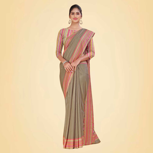 Pistachio Women's Premium Mulberry Silk Plain Gaala Border Teachers Uniform Saree