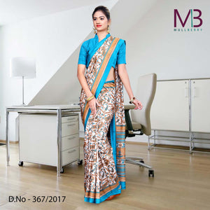 Green And Cream Mulberry Silk Uniform Saree