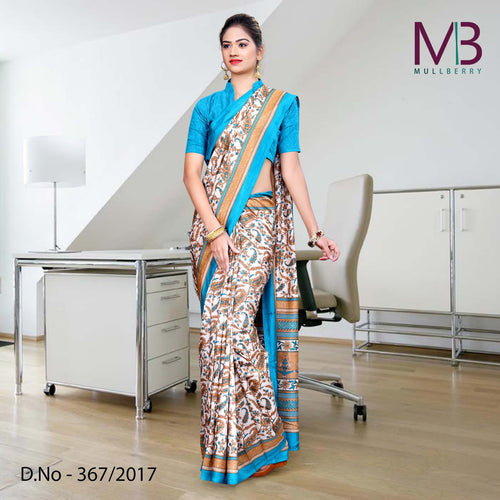 Green And Cream Mulberry Silk Uniform Saree