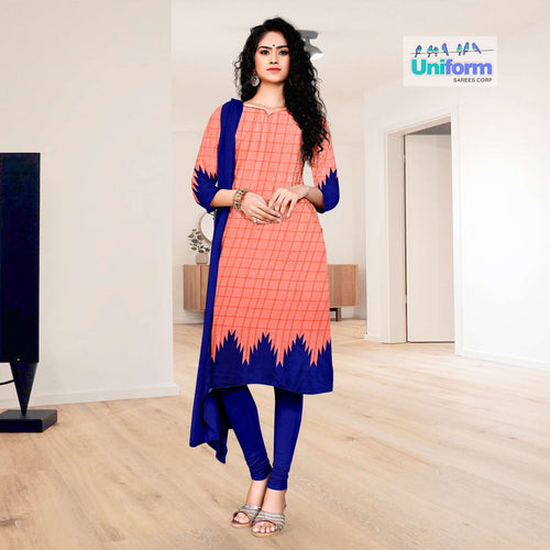 Pink Blue CRPCM Premium Italian Silk Crepe Churidar For Odisha Mission Shakti Uniform Sarees