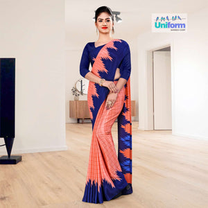 Pink Blue CRPCM Premium Italian Silk Crepe Saree For Odisha Mission Shakti CRP-CM Uniform Sarees