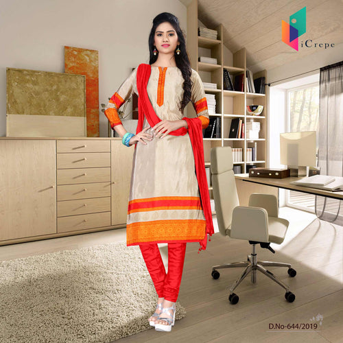 Off White And Red Italian Crepe Silk Institute Uniform Salwar Kameez