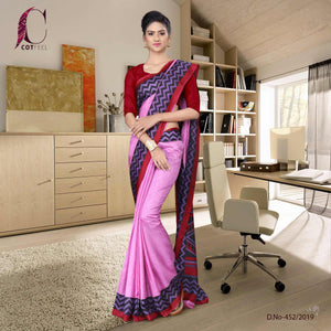 Pink And Maroon Tripura Cotton Teacher Uniform Saree