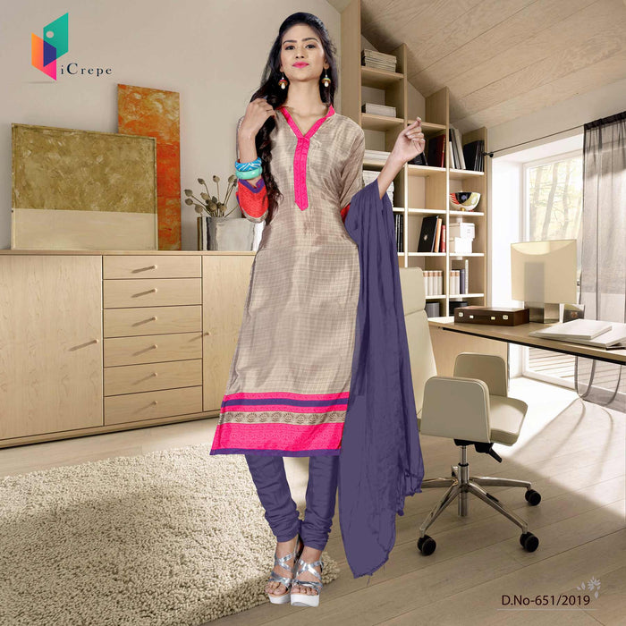 Beige And Blue Italian Crepe Silk Hospital Uniform Salwar Kameez