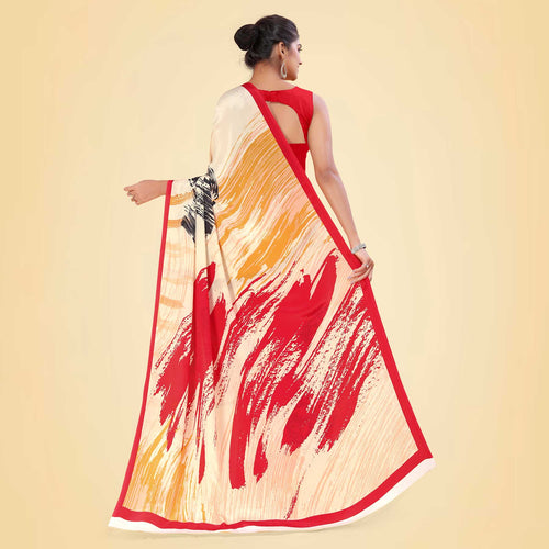 Grey and Pink Women's Premium Italian Silk Digital Print Taj Hotel Uniform Sarees With Blouse Piece