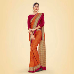 Orange and Pink Women's Premium Mulberry Silk Small Butty Hospital Uniform Saree