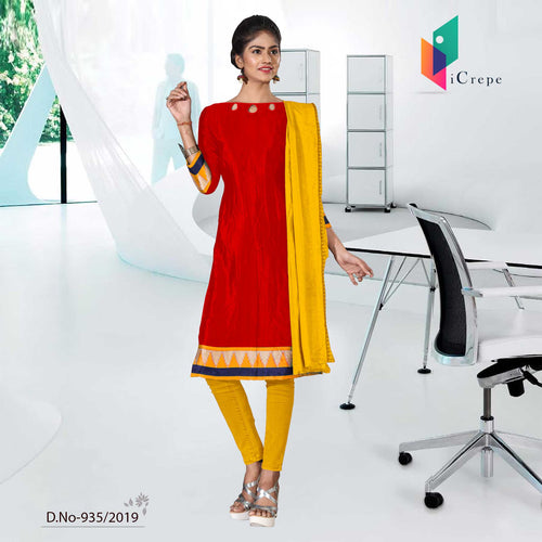 Red And Yellow Women's Premium Crepe Silk Institute Uniform Salwar Kameez