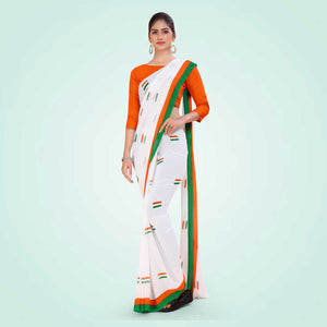 Tricolor Women's Premium Soft Georgette Patriotic Airline Uniform Sarees With Blouse Piece