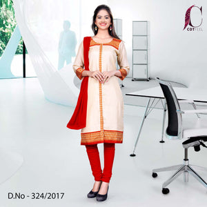 Beige With Red White Border Women's Premium Tripura Cotton School Staff Uniform Salwar Kameez