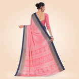 Grey and Navy Blue Women's Premium Silk Chiffon Small Butty Institution Uniform Saree