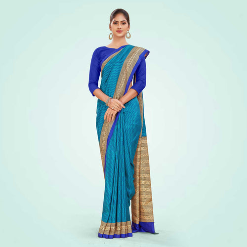 Grey and Turquoise Women's Premium Mulberry Silk Small Butty Hospital Uniform Saree