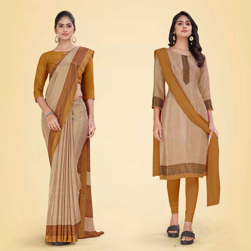 Grey Women's Premium Italian Silk Small Butty Office Uniform Saree Salwar Combo