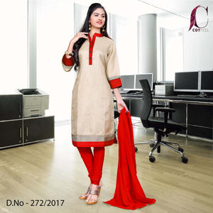 Beige With Red Border Women's Premium Tripura Cotton Office Uniform Salwar Kameez