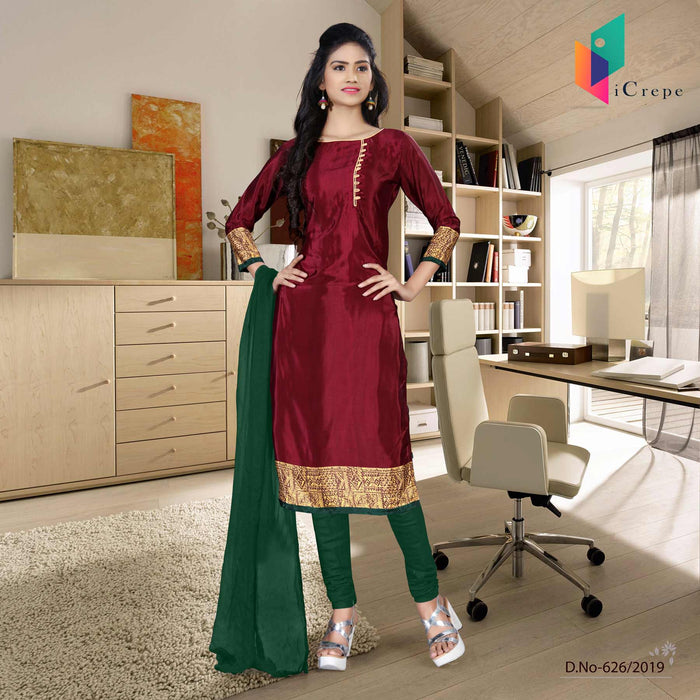 Red And Green Italian Crepe Silk Hospital Uniform Salwar Kameez