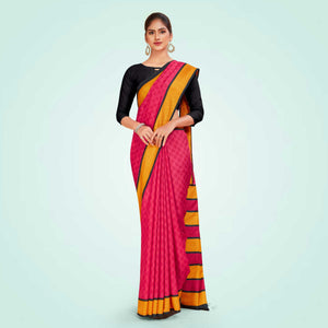 Rani Pink and Yellow Women's Premium Manipuri Cotton Small Butty Student Uniform Saree