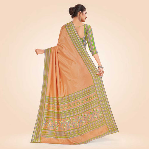 Pistachio Women's Premium Mulberry Silk Plain Gaala Border Teachers Uniform Saree