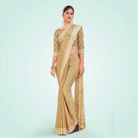 Beige Women's Premium Silk Chiffon Small Butty Housekeeping Uniform Saree