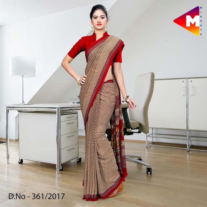 Red And Brown Green Georgette Uniform Saree