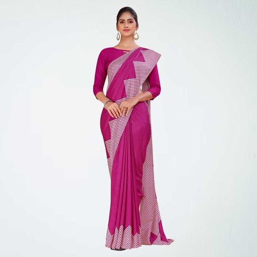 Rani Pink Women's Premium Mulberry Silk Plain Gaala Border Industrial Workers Uniform Saree