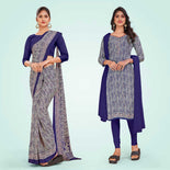 Maroon Women's Premium Italian Silk Ikat Print School Uniform Saree Salwar Combo