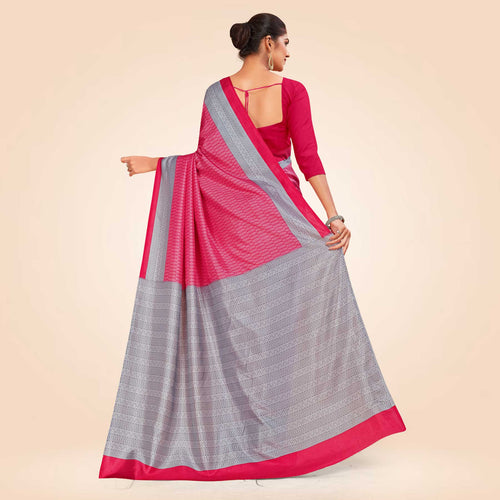 Turquoise and Grey Women's Premium Mulberry Silk Small Butty Students Uniform Saree