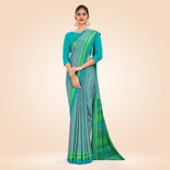 Blue Women's Premium Italian Silk Small Butty School Teacher Uniform Saree