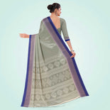 Grey and Navy Blue Women's Premium Silk Chiffon Small Butty Institution Uniform Saree