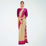 Beige and Maroon Women's Premium Italian Silk Small Butty Jewellery Showroom Uniform Saree