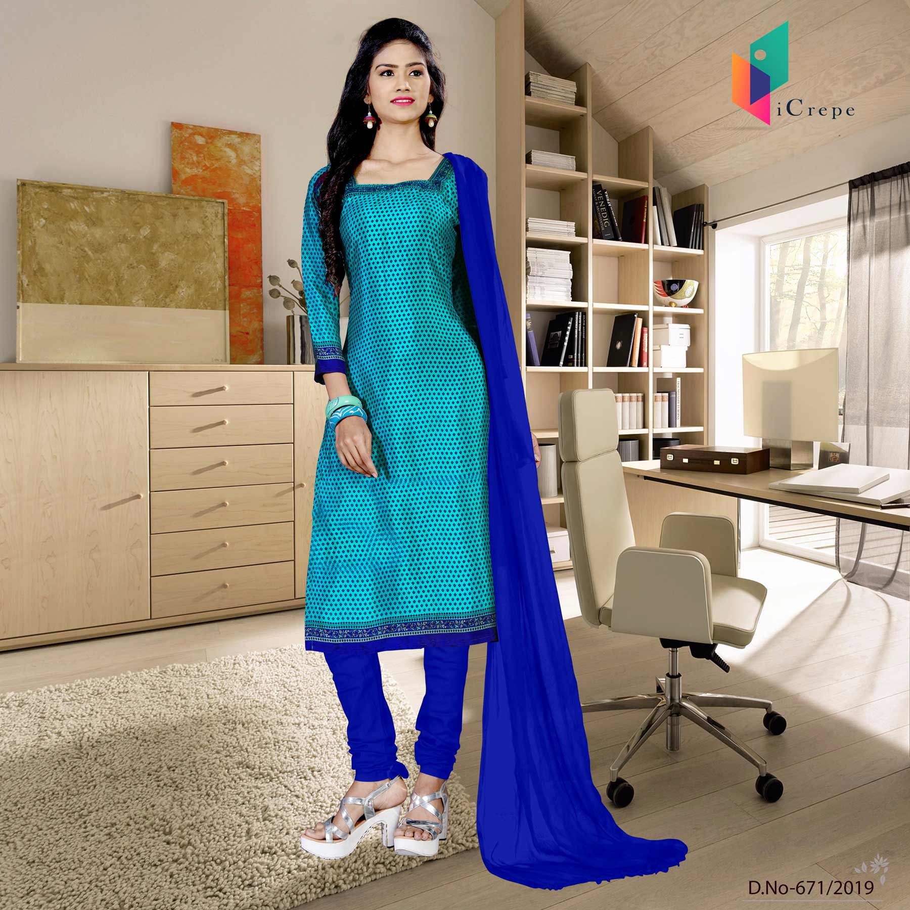 Sky Blue And Blue Women's Premium Italian Crepe Silk Institute Uniform Uniform Sarees Sky Blue And Blue Women's Premium Italian Crepe Silk Institute Uniform Uniform Sarees