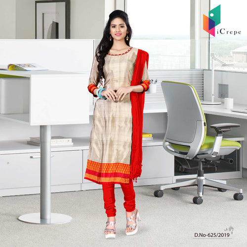 Off White And Red Italian Crepe Silk Hotel Uniform Salwar Kameez