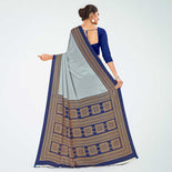 Blue and Navy Blue Women's Premium Silk Chiffon Small Butty School Uniform Saree