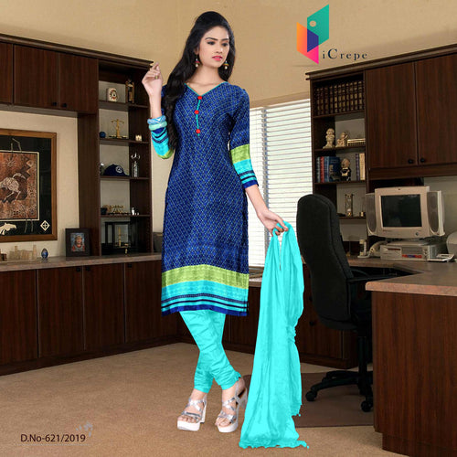 Blue And Blue Women's Premium Italian Crepe Silk Institute Uniform Salwar Kameez