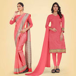 Orange and Pink Women's Premium Mulberry Silk Small Butty Hospital Uniform Saree Salwar Combo