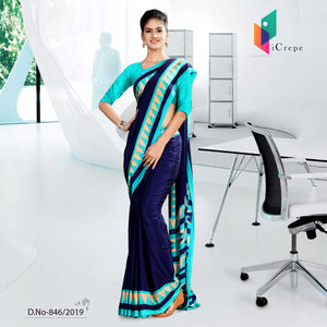 Light Blue And  Blue  Corporate Uniform Saree