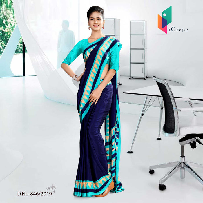 Light Blue And  Blue  Corporate Uniform Saree