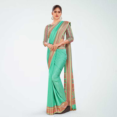 Grey Women's Premium Mulberry Silk Plain Gaala Border Factory Uniform Saree