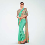 Brownish Grey Women's Premium Mulberry Silk Plain Gaala Border PTM Uniform Saree