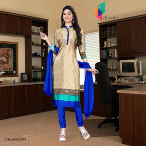 Off White And Blue Women's Premium Italian Crepe Silk Hotel Uniform Salwar Kameez