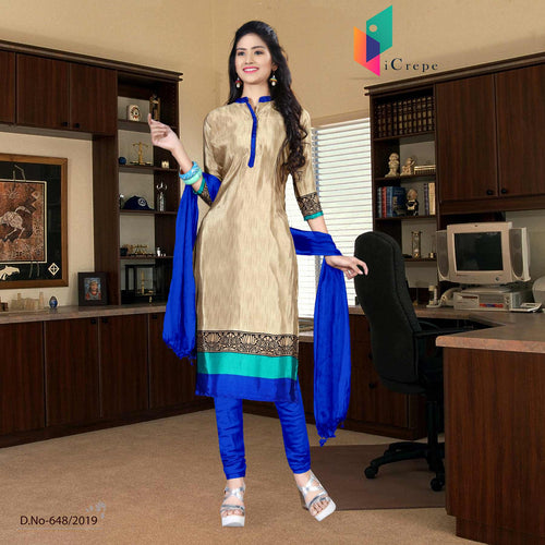 Off White And Blue Italian Crepe Silk Hotel Uniform Salwar Kameez