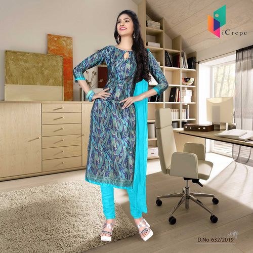 Turquoise And Blue Women's Premium Italian Crepe Silk College Uniform Salwar Kameez