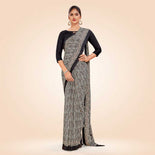 Black Women's Premium Italian Silk Ikat Print Front Office Uniform Saree